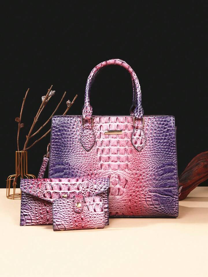 Lavender Crocodile Bag Set